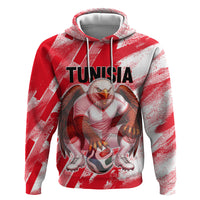 Personalized Tunisia Football Zip Hoodie Tunisian Flag Carthage Eagles Mascot Grunge Style