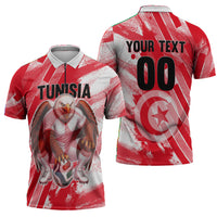 Personalized Tunisia Football Zipper Polo Shirt Tunisian Flag Carthage Eagles Mascot Grunge Style