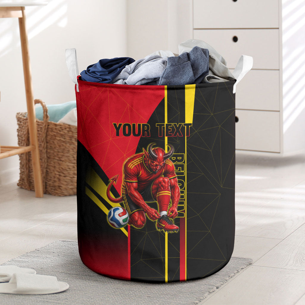 Personalized Belgium Soccer Red Devils Mascot Laundry Basket Royal Belgian Football Geometric Simple Style