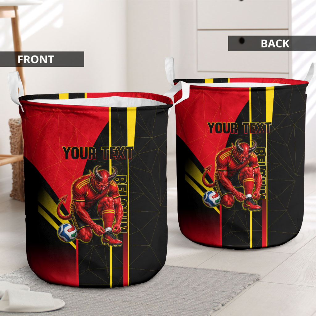 Personalized Belgium Soccer Red Devils Mascot Laundry Basket Royal Belgian Football Geometric Simple Style