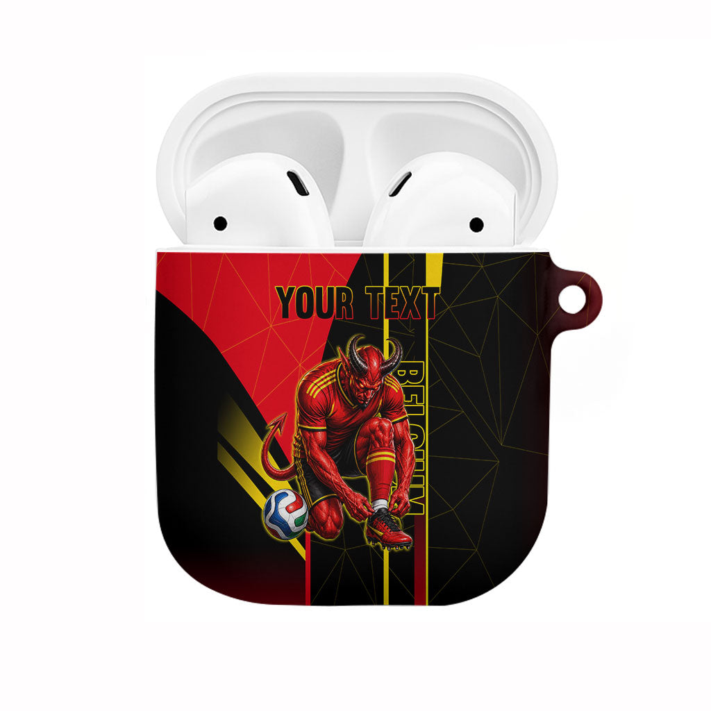 Personalized Belgium Soccer Red Devils Mascot AirPods Case Royal Belgian Football Geometric Simple Style
