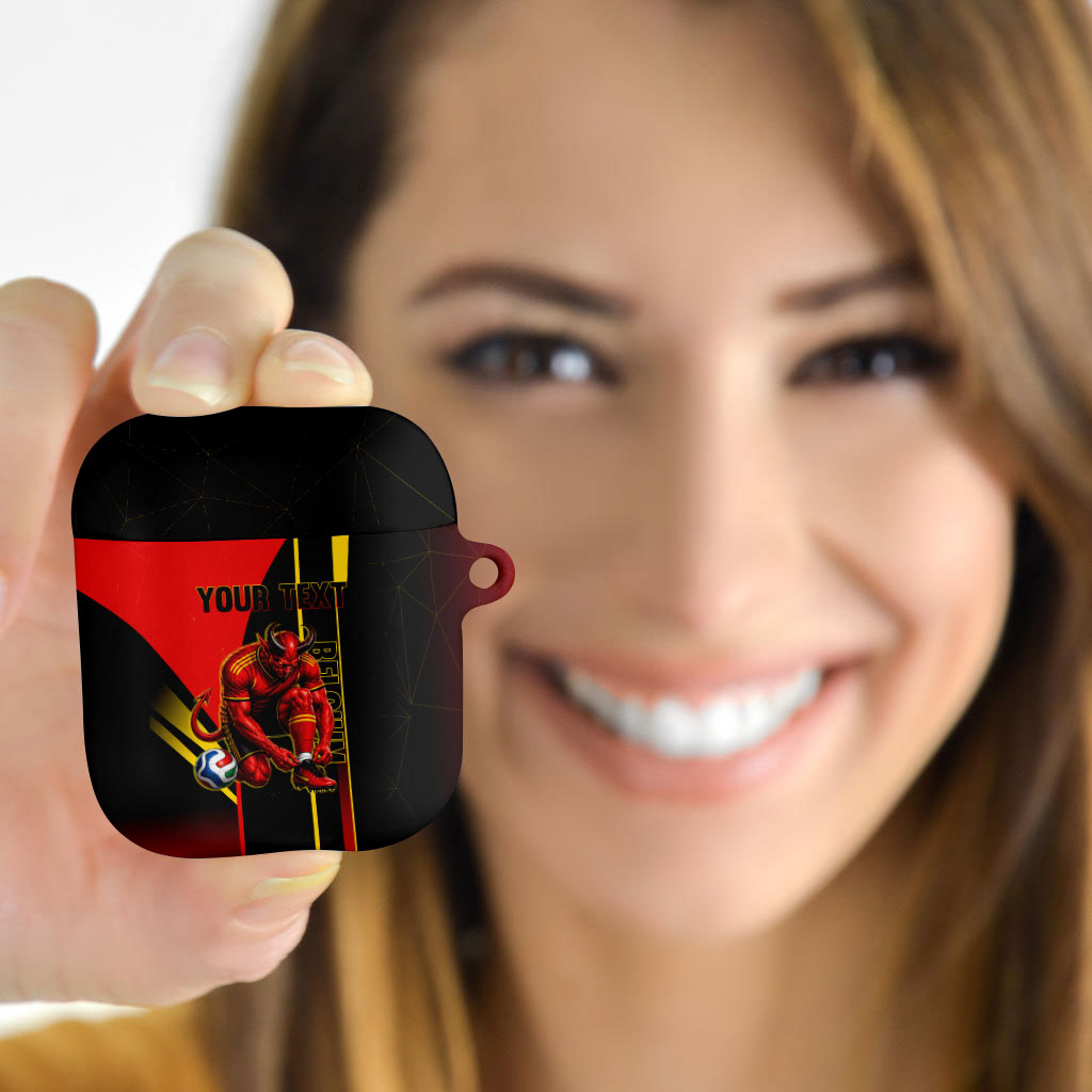 Personalized Belgium Soccer Red Devils Mascot AirPods Case Royal Belgian Football Geometric Simple Style