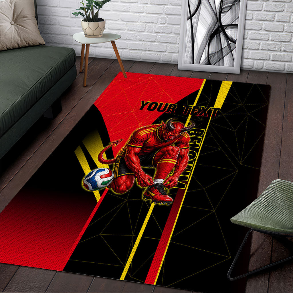 Personalized Belgium Soccer Red Devils Mascot Area Rug Royal Belgian Football Geometric Simple Style