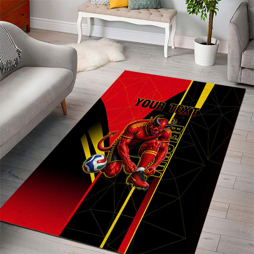 Personalized Belgium Soccer Red Devils Mascot Area Rug Royal Belgian Football Geometric Simple Style