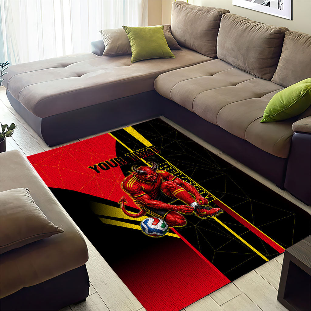 Personalized Belgium Soccer Red Devils Mascot Area Rug Royal Belgian Football Geometric Simple Style