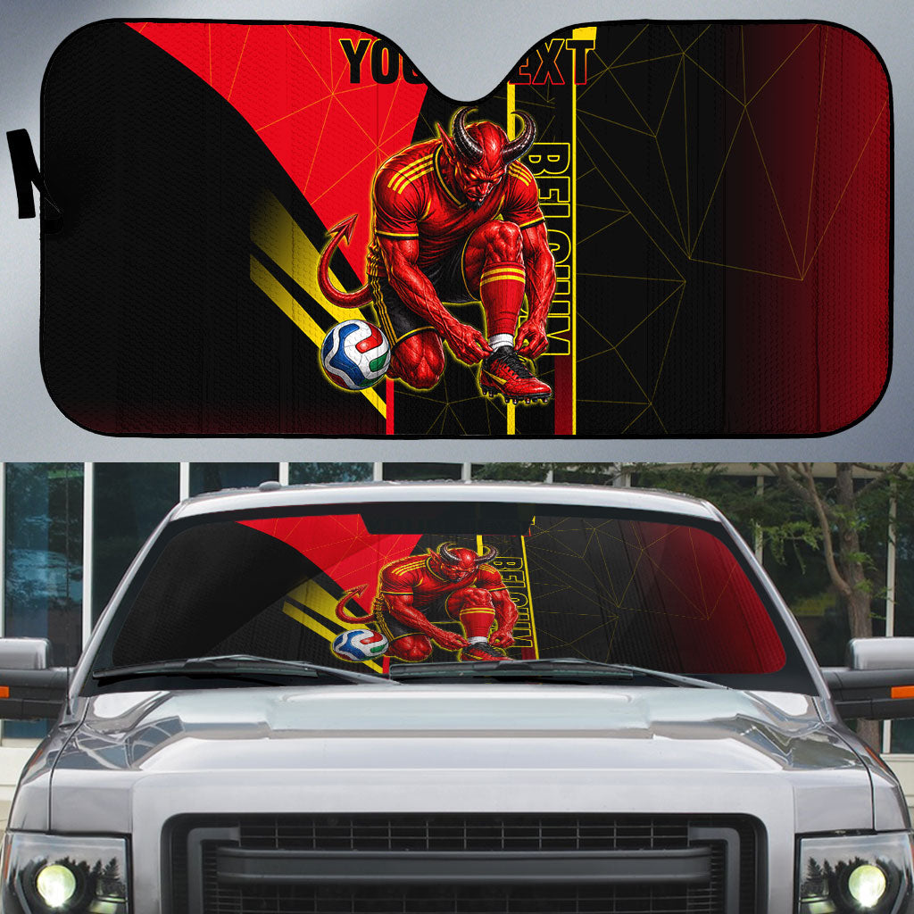 Personalized Belgium Soccer Red Devils Mascot Auto Sun Shade Royal Belgian Football Geometric Simple Style
