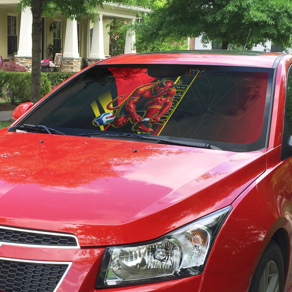 Personalized Belgium Soccer Red Devils Mascot Auto Sun Shade Royal Belgian Football Geometric Simple Style