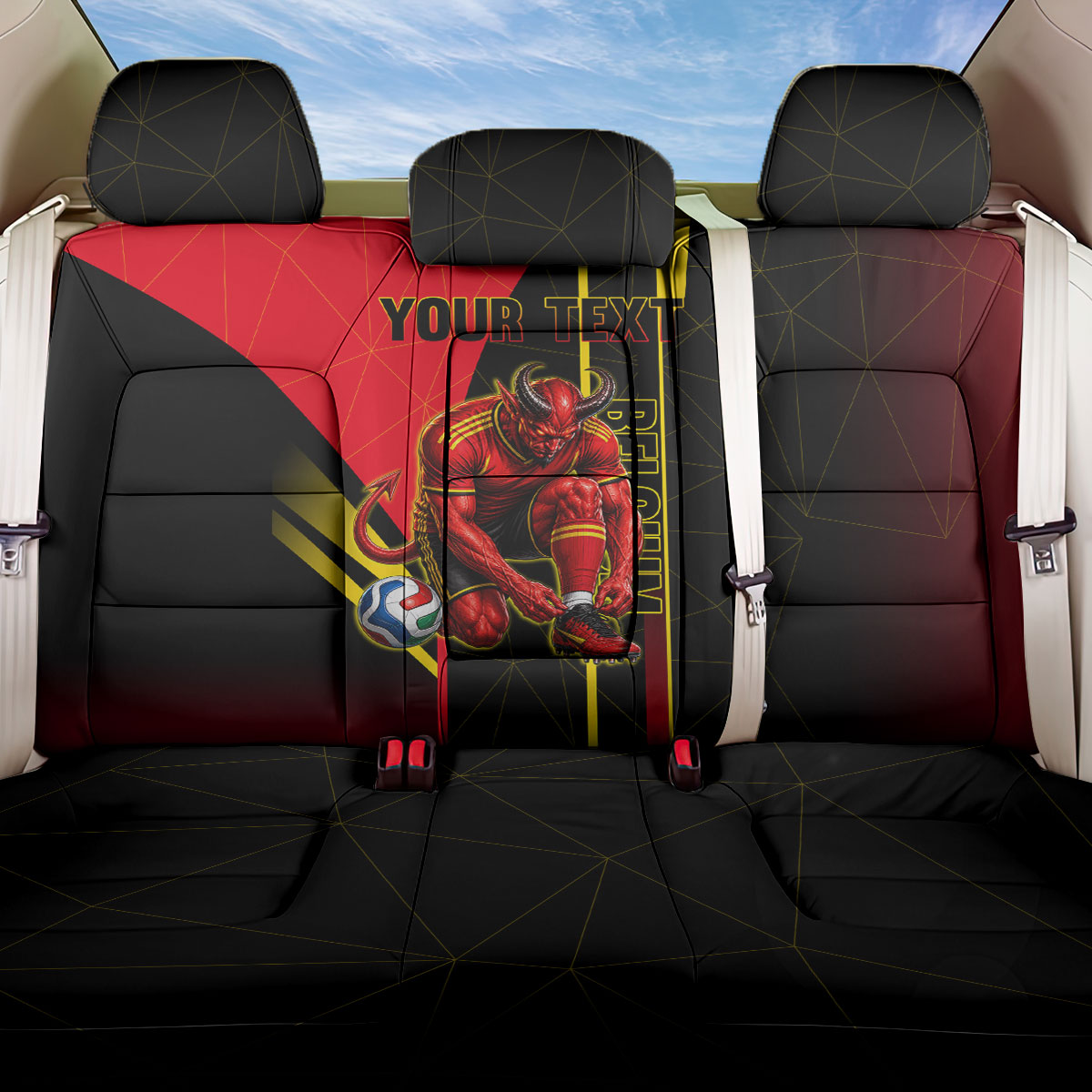 Personalized Belgium Soccer Red Devils Mascot Back Car Seat Cover Royal Belgian Football Geometric Simple Style