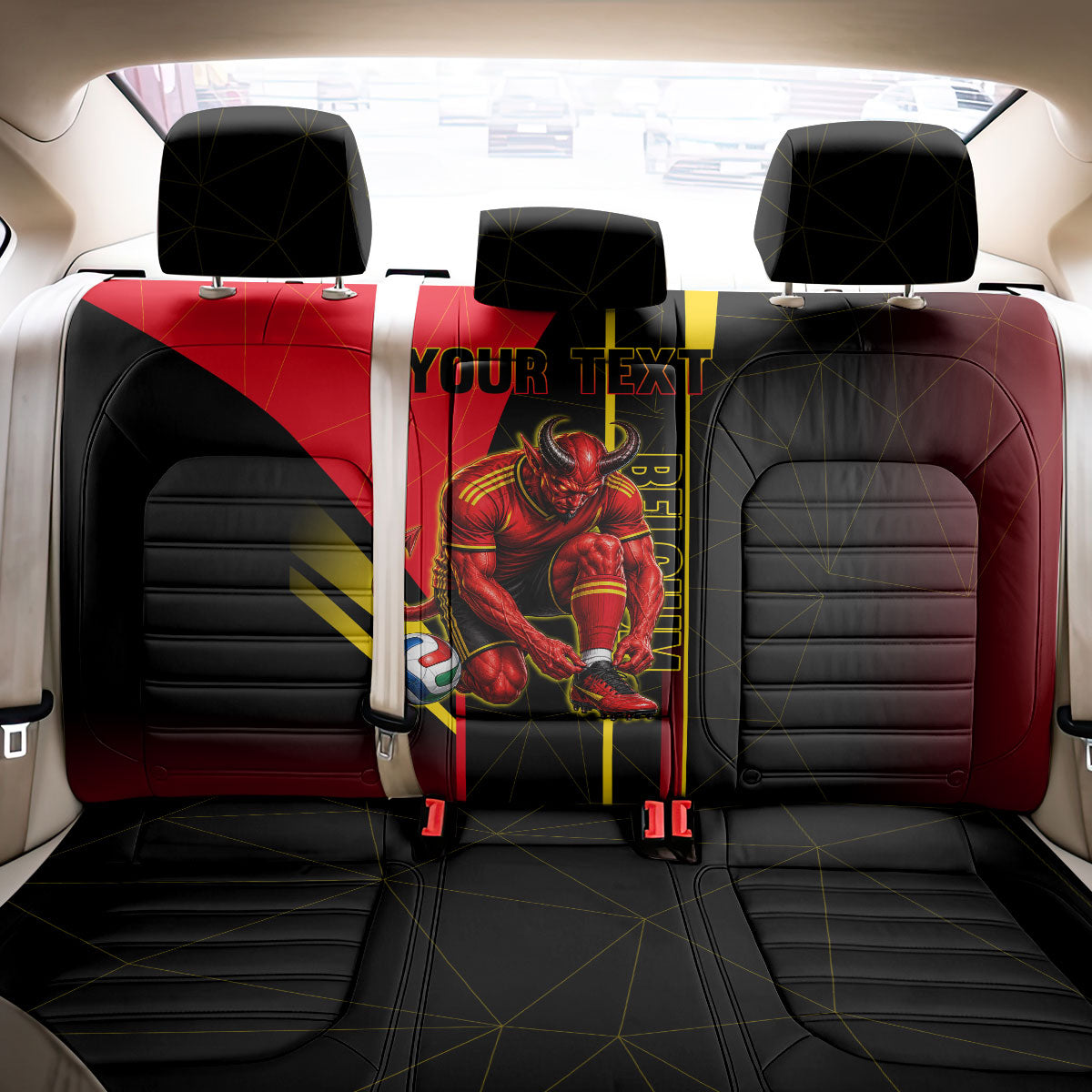 Personalized Belgium Soccer Red Devils Mascot Back Car Seat Cover Royal Belgian Football Geometric Simple Style