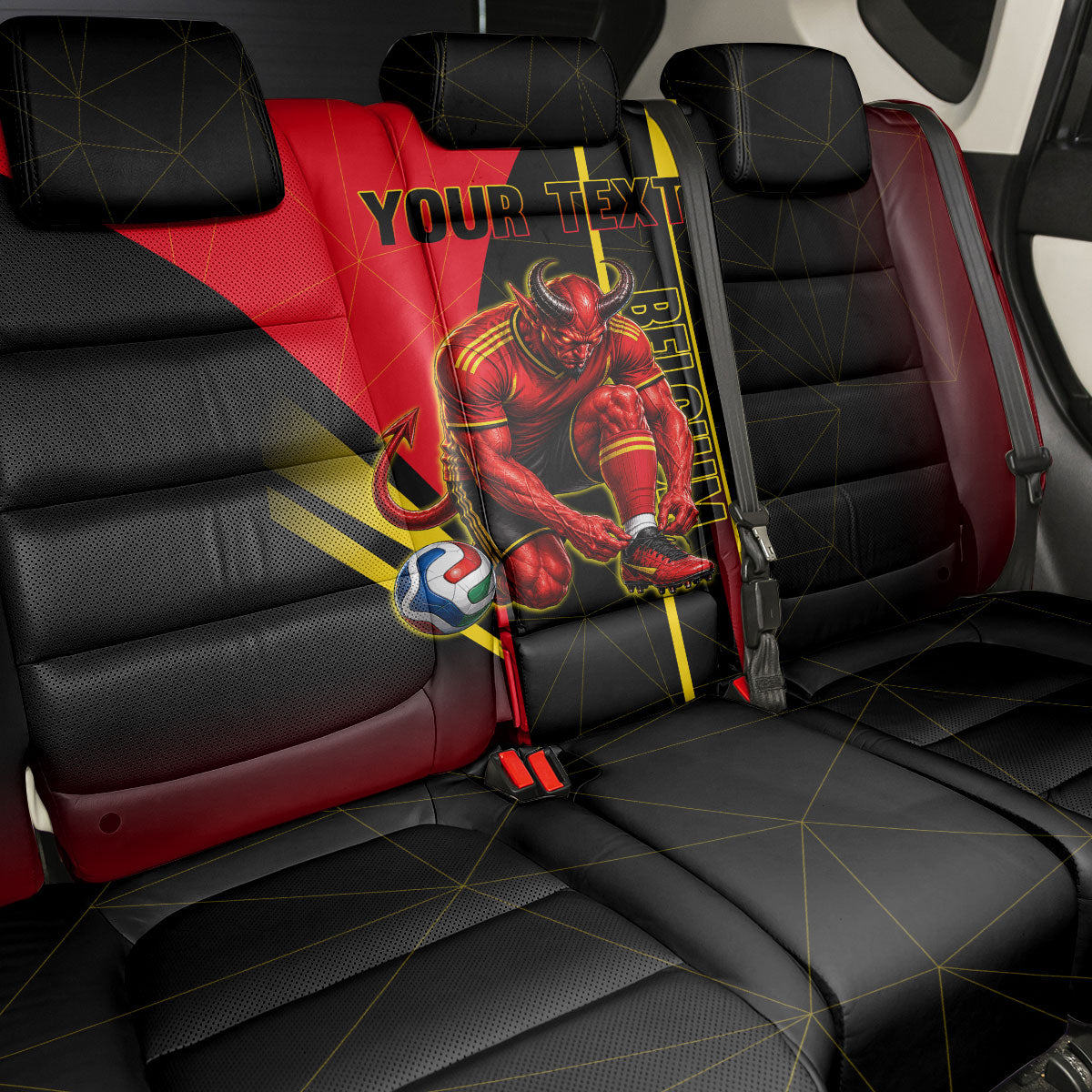 Personalized Belgium Soccer Red Devils Mascot Back Car Seat Cover Royal Belgian Football Geometric Simple Style