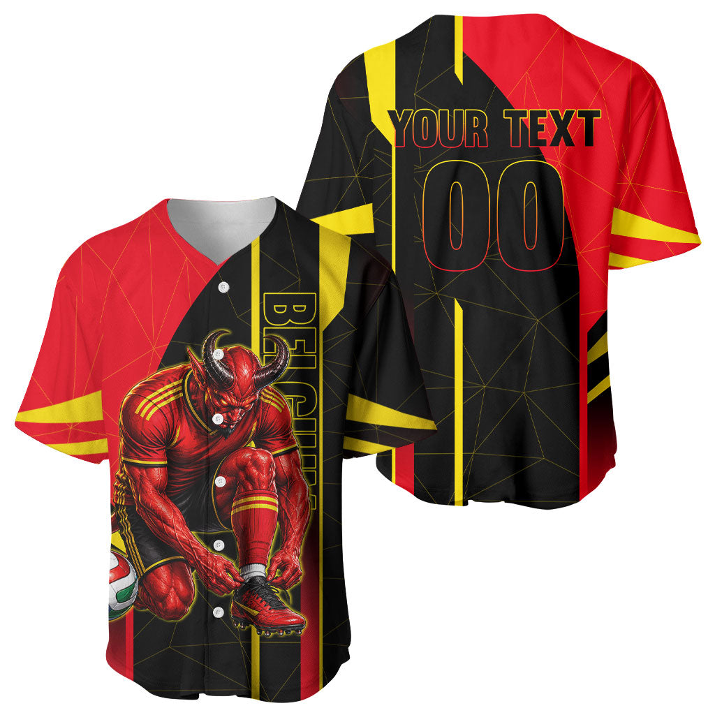 Personalized Belgium Soccer Red Devils Mascot Baseball Jersey Royal Belgian Football Geometric Simple Style