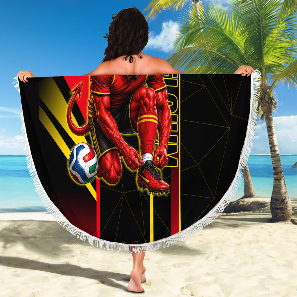 Personalized Belgium Soccer Red Devils Mascot Beach Blanket Royal Belgian Football Geometric Simple Style