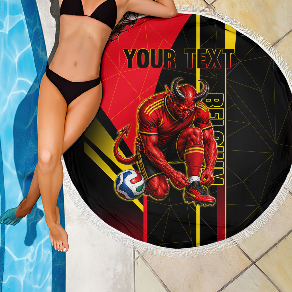 Personalized Belgium Soccer Red Devils Mascot Beach Blanket Royal Belgian Football Geometric Simple Style