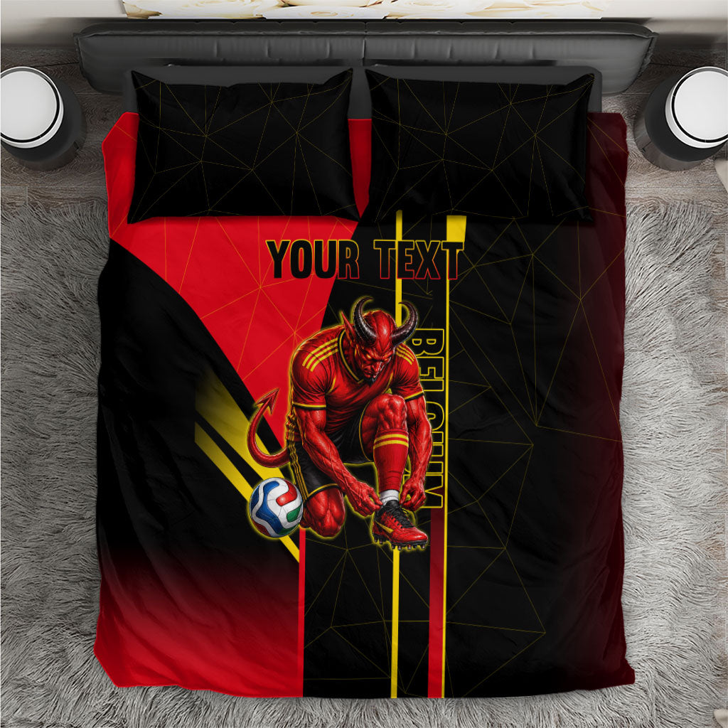 Personalized Belgium Soccer Red Devils Mascot Bedding Set Royal Belgian Football Geometric Simple Style