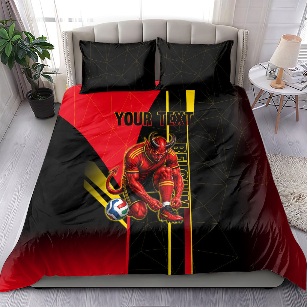 Personalized Belgium Soccer Red Devils Mascot Bedding Set Royal Belgian Football Geometric Simple Style