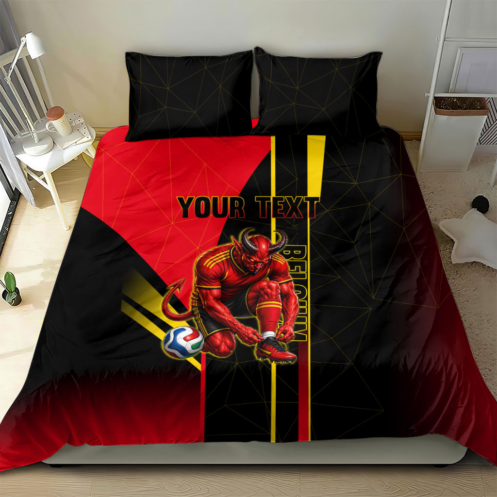Personalized Belgium Soccer Red Devils Mascot Bedding Set Royal Belgian Football Geometric Simple Style