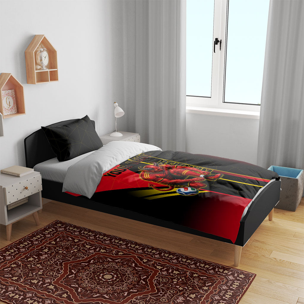 Personalized Belgium Soccer Red Devils Mascot Bedding Set Royal Belgian Football Geometric Simple Style