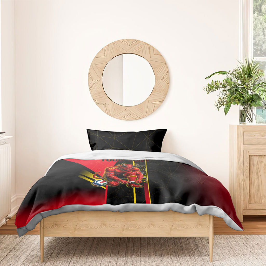 Personalized Belgium Soccer Red Devils Mascot Bedding Set Royal Belgian Football Geometric Simple Style