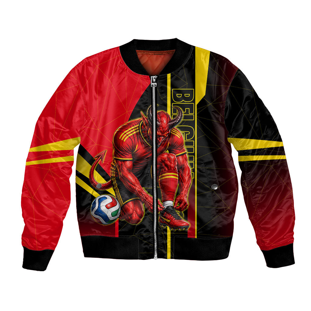 Personalized Belgium Soccer Red Devils Mascot Bomber Jacket Royal Belgian Football Geometric Simple Style