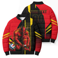Personalized Belgium Soccer Red Devils Mascot Bomber Puffer Jacket Royal Belgian Football Geometric Simple Style