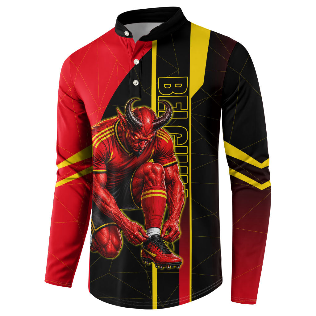 Personalized Belgium Soccer Red Devils Mascot Button Sweatshirt Royal Belgian Football Geometric Simple Style