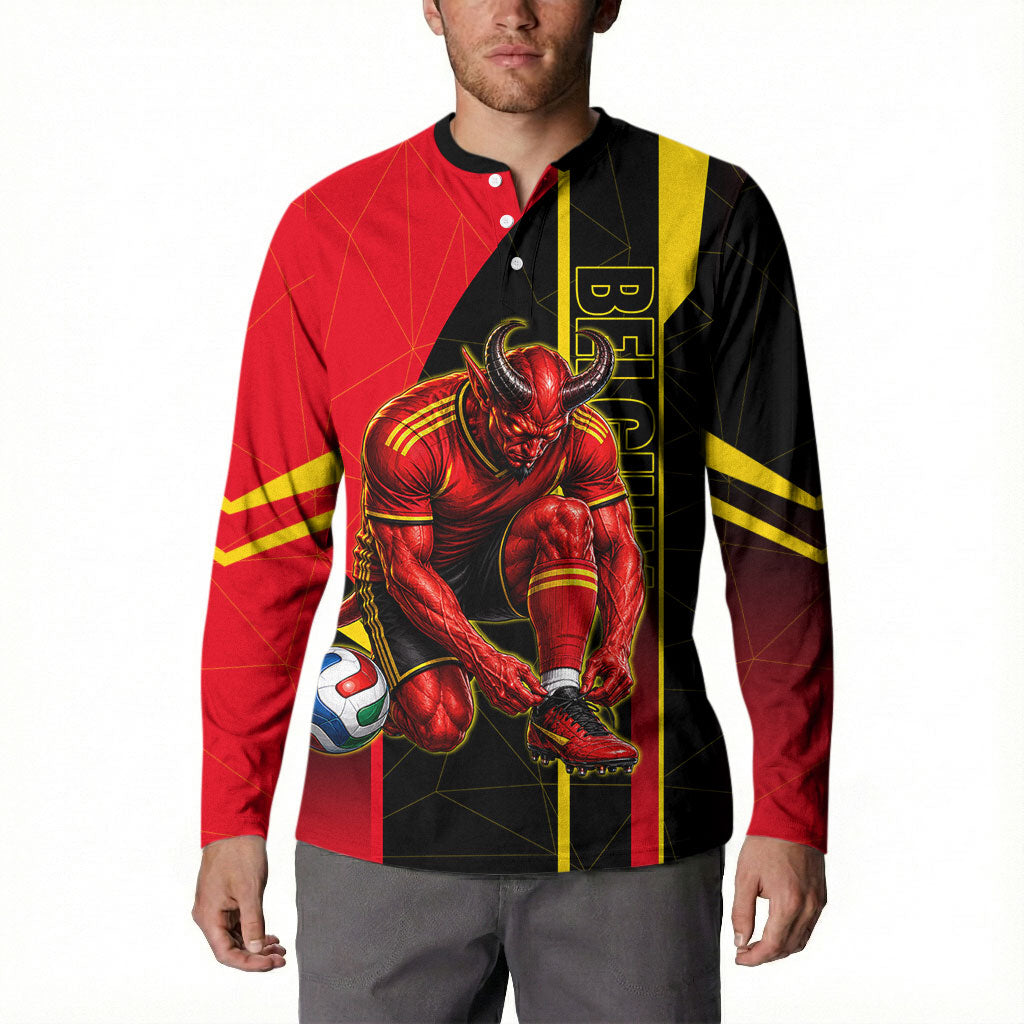 Personalized Belgium Soccer Red Devils Mascot Button Sweatshirt Royal Belgian Football Geometric Simple Style