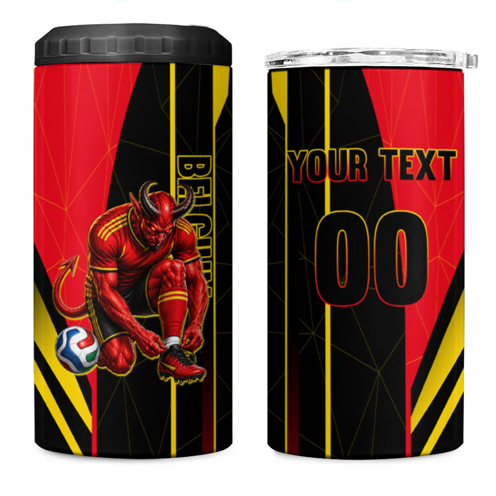 Personalized Belgium Soccer Red Devils Mascot 4 in 1 Can Cooler Tumbler Royal Belgian Football Geometric Simple Style