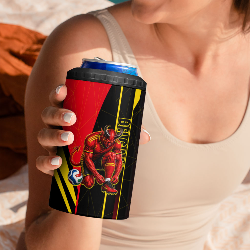 Personalized Belgium Soccer Red Devils Mascot 4 in 1 Can Cooler Tumbler Royal Belgian Football Geometric Simple Style