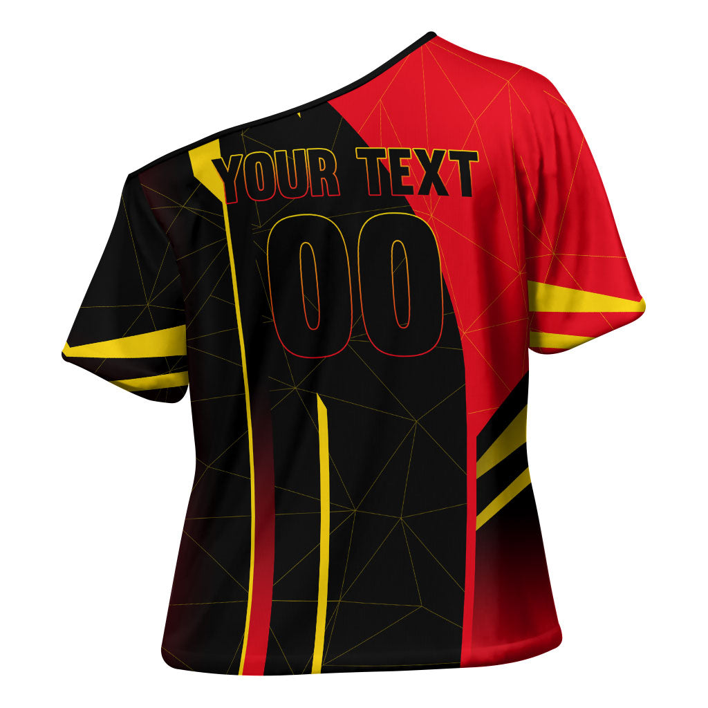 Personalized Belgium Soccer Red Devils Mascot Cross Shoulder Shirt Royal Belgian Football Geometric Simple Style