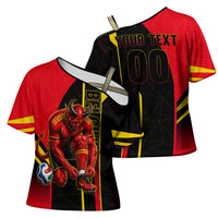 Personalized Belgium Soccer Red Devils Mascot Cross Shoulder Shirt Royal Belgian Football Geometric Simple Style