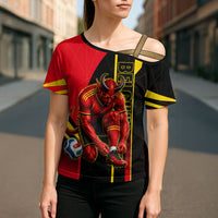 Personalized Belgium Soccer Red Devils Mascot Cross Shoulder Shirt Royal Belgian Football Geometric Simple Style