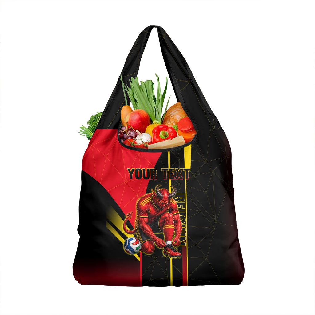 Personalized Belgium Soccer Red Devils Mascot Grocery Bag Royal Belgian Football Geometric Simple Style