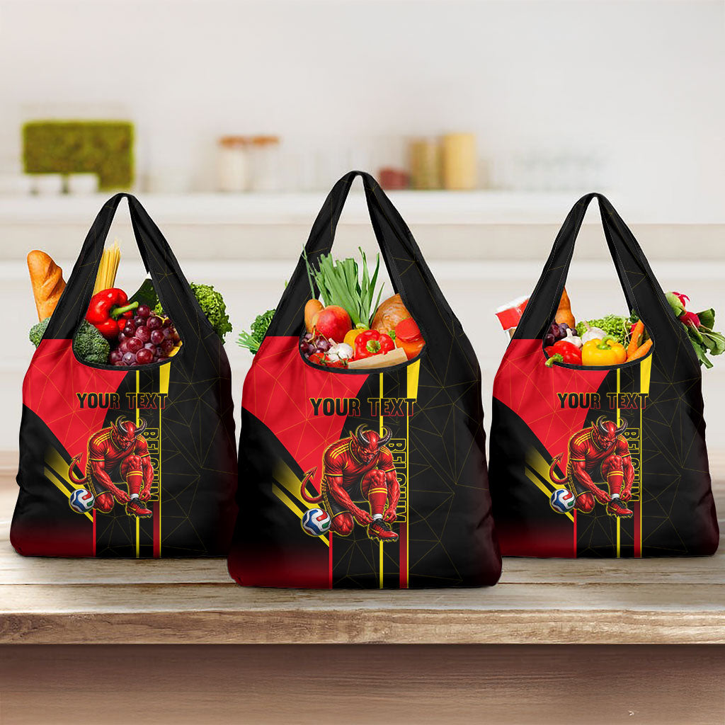 Personalized Belgium Soccer Red Devils Mascot Grocery Bag Royal Belgian Football Geometric Simple Style