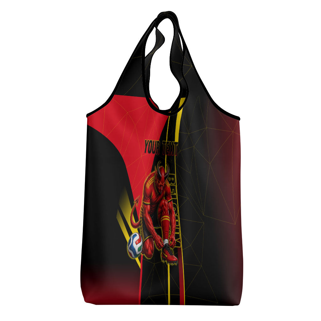 Personalized Belgium Soccer Red Devils Mascot Grocery Bag Royal Belgian Football Geometric Simple Style