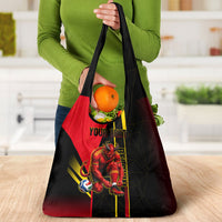 Personalized Belgium Soccer Red Devils Mascot Grocery Bag Royal Belgian Football Geometric Simple Style