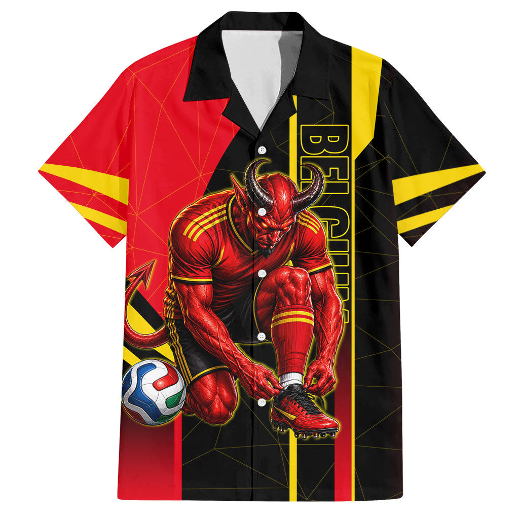Personalized Belgium Soccer Red Devils Mascot Hawaiian Shirt Royal Belgian Football Geometric Simple Style