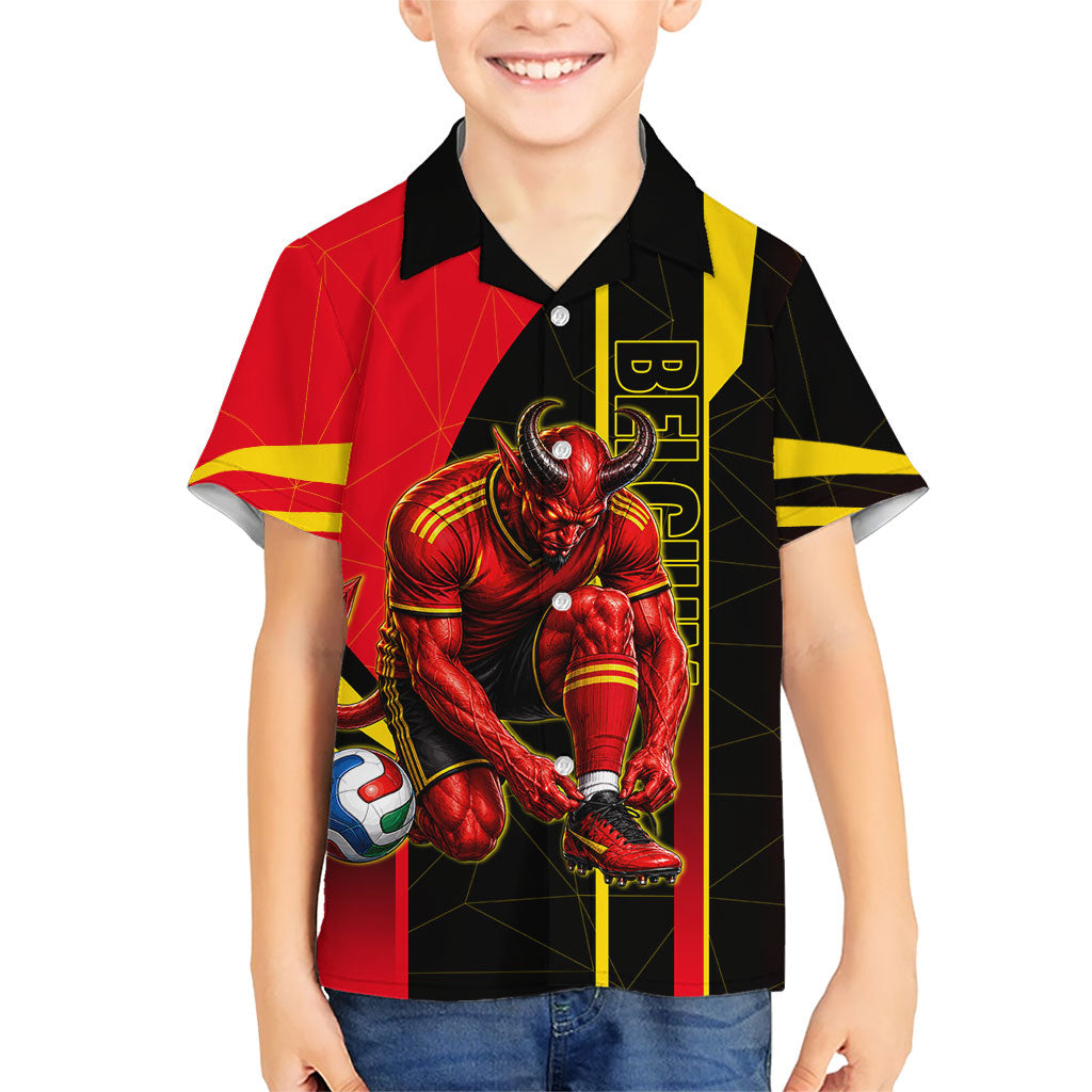 Personalized Belgium Soccer Red Devils Mascot Hawaiian Shirt Royal Belgian Football Geometric Simple Style