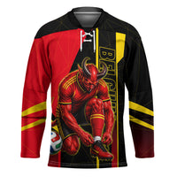 Personalized Belgium Soccer Red Devils Mascot Hockey Jersey Royal Belgian Football Geometric Simple Style
