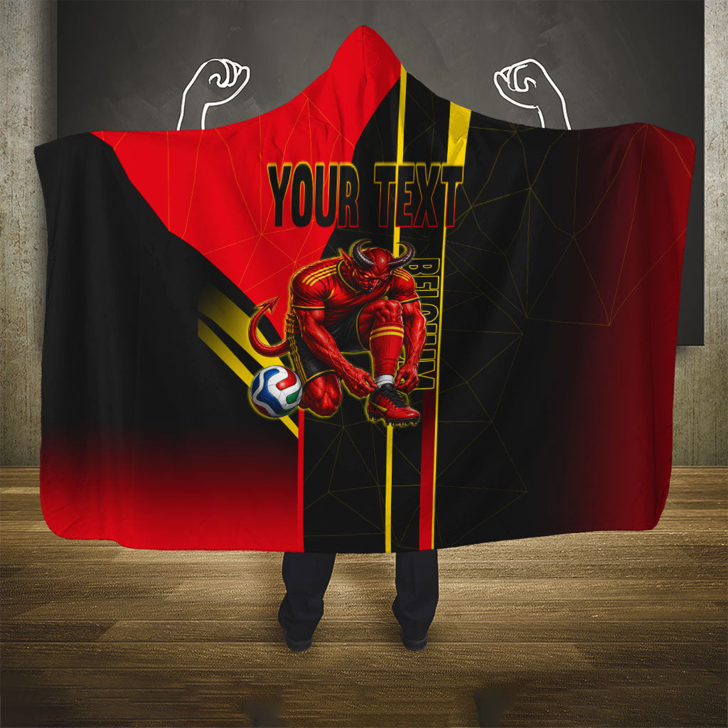 Personalized Belgium Soccer Red Devils Mascot Hooded Blanket Royal Belgian Football Geometric Simple Style