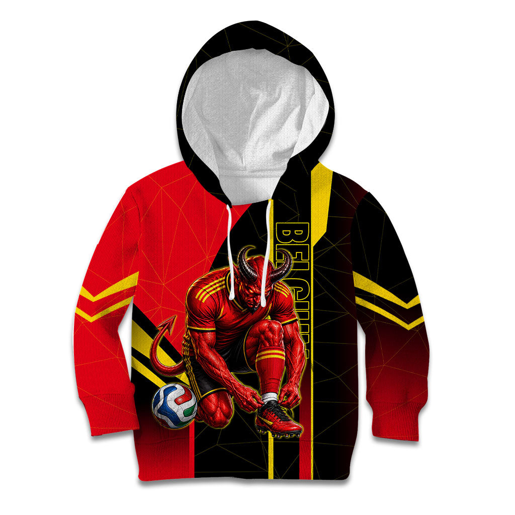 Personalized Belgium Soccer Red Devils Mascot Kid Hoodie Royal Belgian Football Geometric Simple Style