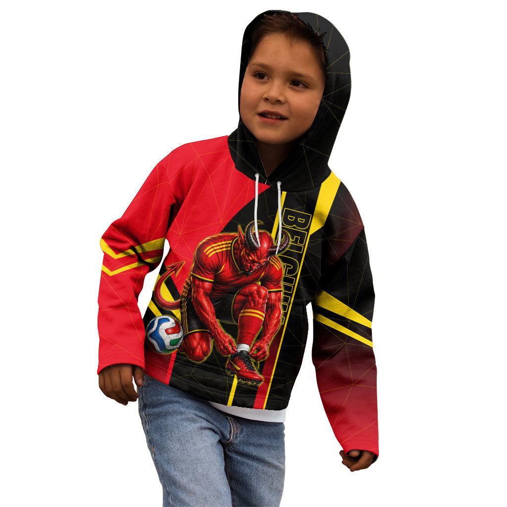 Personalized Belgium Soccer Red Devils Mascot Kid Hoodie Royal Belgian Football Geometric Simple Style