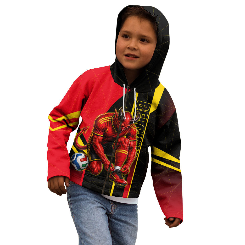 Personalized Belgium Soccer Red Devils Mascot Kid Hoodie Royal Belgian Football Geometric Simple Style