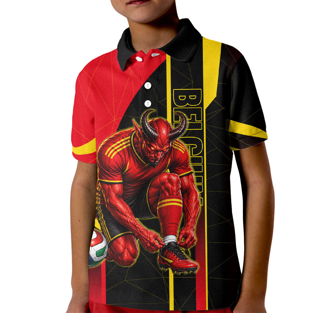 Personalized Belgium Soccer Red Devils Mascot Kid Polo Shirt Royal Belgian Football Geometric Simple Style