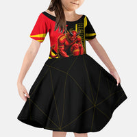 Personalized Belgium Soccer Red Devils Mascot Kid Short Sleeve Dress Royal Belgian Football Geometric Simple Style