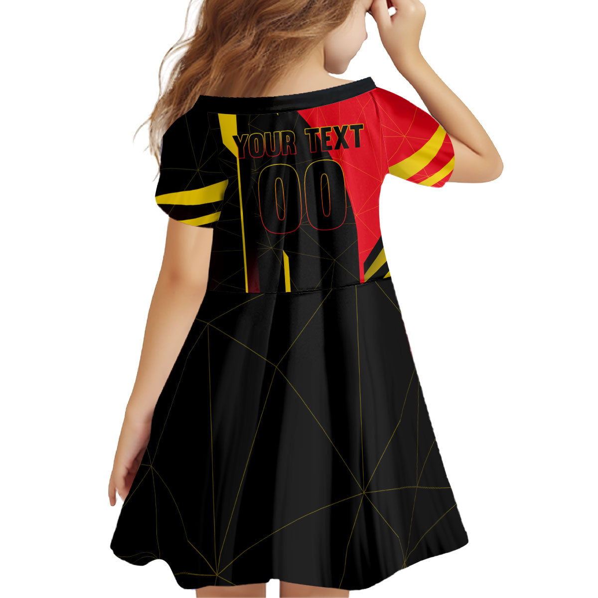 Personalized Belgium Soccer Red Devils Mascot Kid Short Sleeve Dress Royal Belgian Football Geometric Simple Style