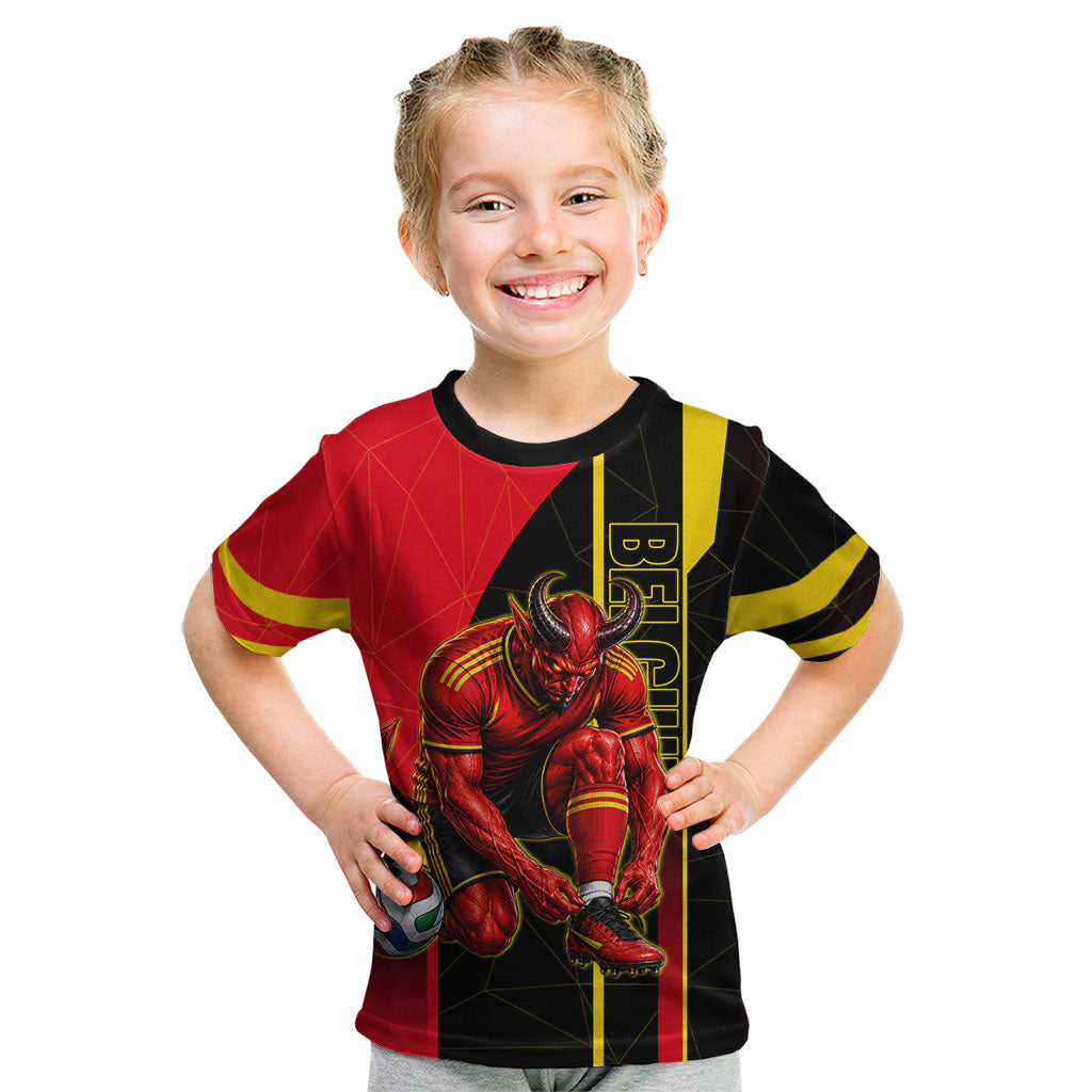 Personalized Belgium Soccer Red Devils Mascot Kid T Shirt Royal Belgian Football Geometric Simple Style