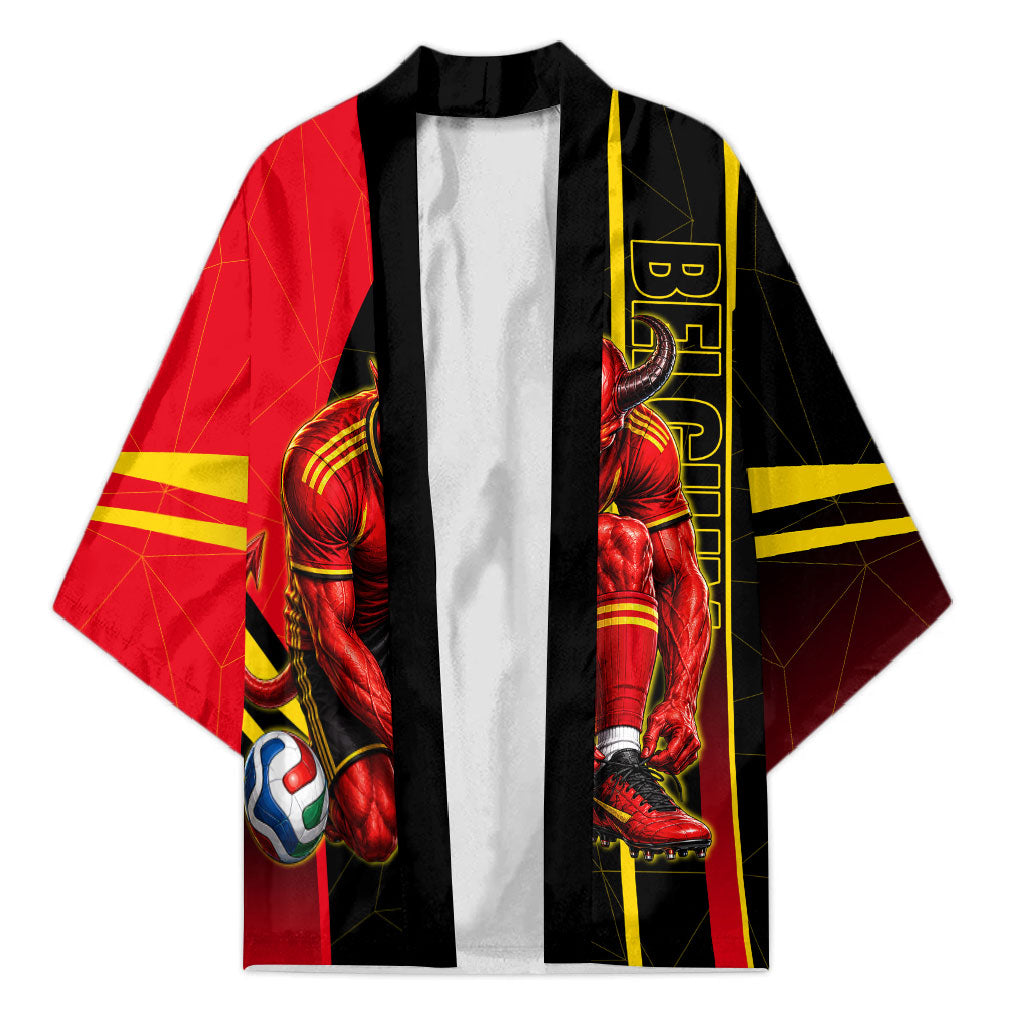 Personalized Belgium Soccer Red Devils Mascot Kimono Royal Belgian Football Geometric Simple Style