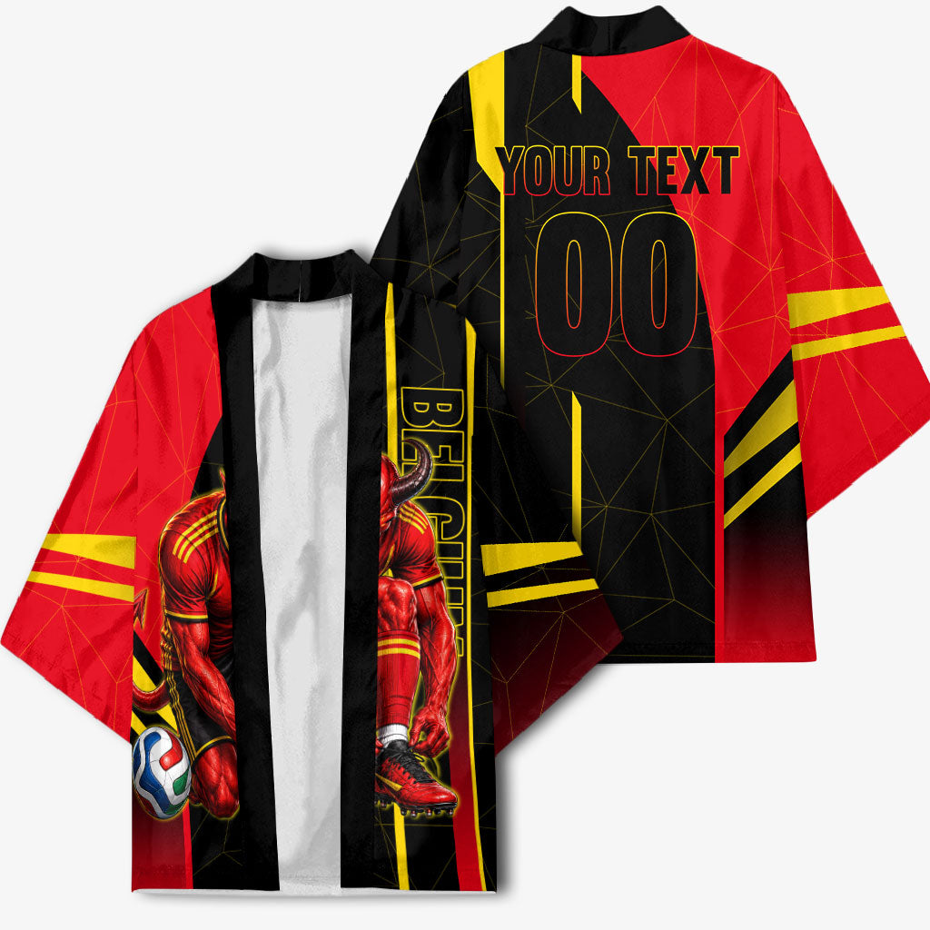 Personalized Belgium Soccer Red Devils Mascot Kimono Royal Belgian Football Geometric Simple Style