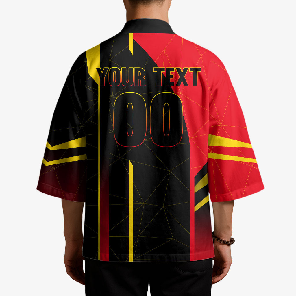 Personalized Belgium Soccer Red Devils Mascot Kimono Royal Belgian Football Geometric Simple Style