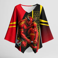 Personalized Belgium Soccer Red Devils Mascot Kimono Sleeve Blouse Royal Belgian Football Geometric Simple Style